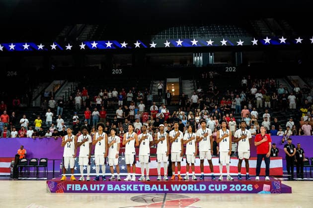 United States v Serbia: Final - FIBA U17, U 17 Basketball World Cup 2026 Gold medalist team United States stands for their national anthem after the FIBA U17 Basketball World Cup final match between the United States and Serbia at BDC Main Venue on July 5, 2026, in Istanbul, Turkey. Istanbul Istanbul Turkey  Copyright: xYagizxGurtugx originalFilename:gurtug-usavserb260705_npO4H.jpg