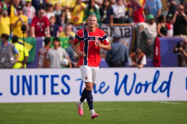 July 5, 2026, East Rutherford, New Jersey, United States: Erling Haaland of Norway celebrates after scoring his team s first goal during the FIFA World Cup, WM, Weltmeisterschaft, Fussball 2026 Round Of 16 match between Brazil and Norway at New York New Jersey Stadium on July 05, 2026 in East Rutherford, New Jersey. East Rutherford United States - ZUMAa181 20260705_zaa_a181_076 Copyright: xJosexBretonx