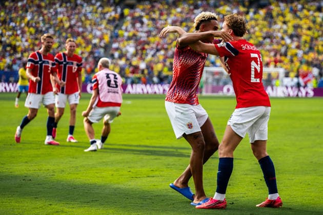 260705 Andreas Schjelderup of Norway celebrates during the FIFA World Cup, WM, Weltmeisterschaft, Fussball 2026 round of 16 football match between Brazil and Norway on July 5, 2026 in New Jersey. Photo: Jon Olav Nesvold BILDBYRAN COP 217 VG0982 bbeng fotboll football soccer fotball vm fotbolls-vm fotball-vm fotbolls-vm 2026 fifa world cup 2026 new york 8-delsfinale round of 16 brasilien brazil brasil norge norway celebration jubel *** July 5, 2026: Andreas Schjelderup of Norway celebrates during the FIFA World Cup 2026 Round of 16 soccer match between Brazil and Norway on July 5, 2026 in New Jersey. Photo by Jon Olav Nesvold. BILDBYRAN COP 217 VG0982 bbeng soccer football fotball World Cup 2026 FIFA World Cup 2026 New York 8 round of 16 Brazil Norway celebration jubilation  Copyright: JONxOLAVxNESVOLD BB260705JE124