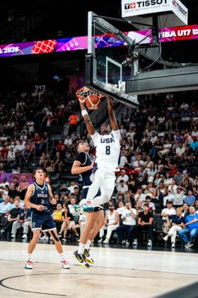 United States v Serbia: Final - FIBA U17, U 17 Basketball World Cup 2026 Jordan Page of the United States dunks the ball during the FIBA U17 Basketball World Cup final match between the United States and Serbia at BDC Main Venue on July 5, 2026, in Istanbul, Turkey. Istanbul Istanbul Turkey  Copyright: xYagizxGurtugx originalFilename:gurtug-usavserb260705_npp34.jpg