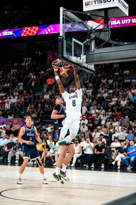 United States v Serbia: Final - FIBA U17, U 17 Basketball World Cup 2026 Jordan Page of the United States dunks the ball during the FIBA U17 Basketball World Cup final match between the United States and Serbia at BDC Main Venue on July 5, 2026, in Istanbul, Turkey. Istanbul Istanbul Turkey  Copyright: xYagizxGurtugx originalFilename:gurtug-usavserb260705_npKNZ.jpg
