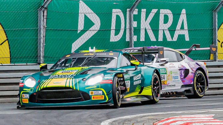 Nicki Thiim (DEN, Aston Martin, Comtoyou Racing) vor Finn Wiebelhaus (GER, Ford, HRT Ford Racing), 05.07.2026, Nürnberg (Deutschland), Motorsport, DTM, Norisring Nürnberg 2026 *** Nicki Thiim (DEN), Aston Martin, Comtoyou Racing, ahead of Finn Wiebelhaus (GER), Ford, HRT Ford Racing, July 5, 2026, Nuremberg, Germany, Motorsports, DTM, Norisring Nuremberg 2026 xprx