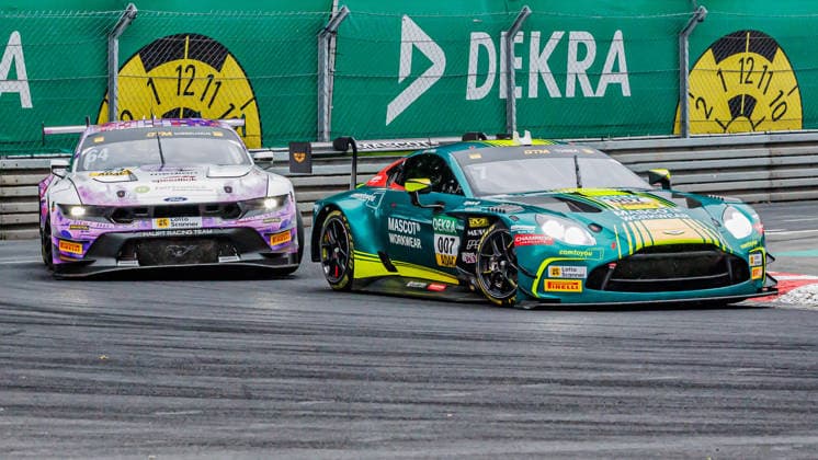 Nicki Thiim (DEN, Aston Martin, Comtoyou Racing) vor Finn Wiebelhaus (GER, Ford, HRT Ford Racing), 05.07.2026, Nürnberg (Deutschland), Motorsport, DTM, Norisring Nürnberg 2026 *** Nicki Thiim (DEN), Aston Martin, Comtoyou Racing, ahead of Finn Wiebelhaus (GER), Ford, HRT Ford Racing, July 5, 2026, Nuremberg, Germany, Motorsports, DTM, Norisring Nuremberg 2026 xprx