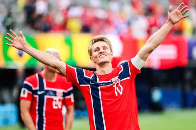 RECORD DATE NOT STATED FIFA World Cup, WM, Weltmeisterschaft, Fussball 2026 - Round of 16 - Brazil v Norway Martin Odegaard player of Norway celebrates qualifying for the quarterfinals after defeating Brazil 2-1 to the Round of 16 match at the FIFA World Cup, at New York New Jersey Stadium, in East Rutherford, United States, on Sunday, July 05, 2026.(Foto: William Volcov Brazil Photo Press IMAGO) Sports East Rutherford NJ United States Copyright: xWILLIAMxVOLCOVx