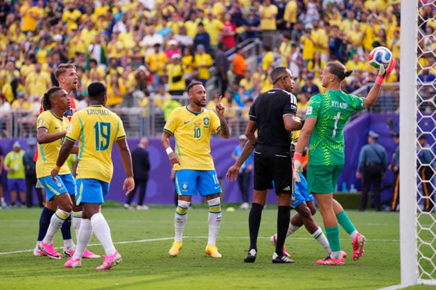 July 5, 2026, East Rutherford, New Jersey, United States: Neymar Jr of Brazil celebrates after scoring his team s first goal during the FIFA World Cup, WM, Weltmeisterschaft, Fussball 2026 Round Of 16 match between Brazil and Norway at New York New Jersey Stadium on July 05, 2026 in East Rutherford, New Jersey. Brazil V Norway: Round Of 16 - FIFA World Cup 2026  - ZUMAa181 20260705_zaa_a181_114 Copyright: xJosexBretonx
