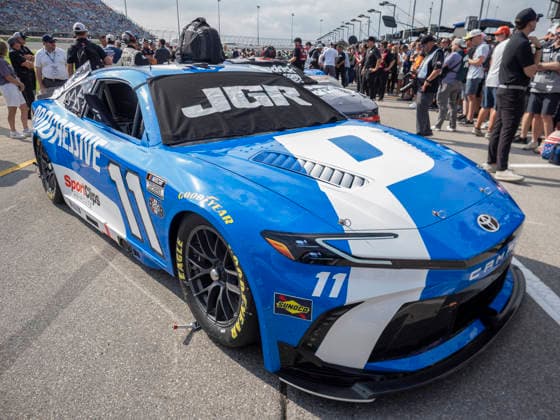 JOLIET, IL - JULY 05: The car of Denny Hamlin ( 11 Joe Gibbs Racing Progressive Insurance Toyota) is in the pole position on pit row before the NASCAR, Motorsport, USA Cup Series eero 400 on July 5, 2026, at Chicagoland Speedway in Joliet, IL. (Photo by Joseph Weiser Icon Sportswire) AUTO: JUL 05 NASCAR Cup Series eero 400 EDITORIAL USE ONLY Icon260705024400