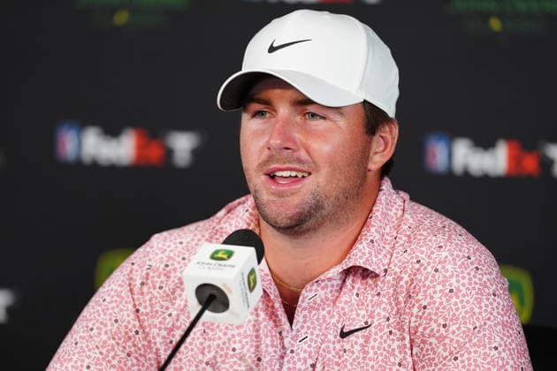 SILVIS, IL - JULY 05: PGA, Golf Herren golfer Chris Gotterup speaks at a press conference, PK, Pressekonferenz after winning the John Deere Classic on July 5, 2026, at TPC Deere Run in Silvis, Illinois. (Photo by Brian Spurlock Icon Sportswire) GOLF: JUL 05 PGA John Deere Classic EDITORIAL USE ONLY Icon26070528