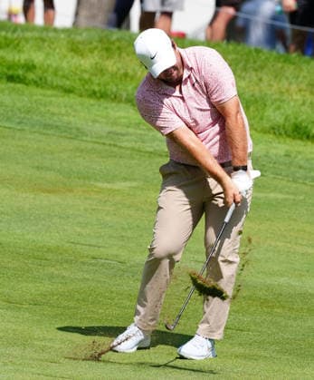 SILVIS, IL - JULY 05: PGA, Golf Herren golfer Chris Gotterup plays his second shot on the 18th hole during the final round of the John Deere Classic on July 5, 2026, at TPC Deere Run in Silvis, Illinois. (Photo by Brian Spurlock Icon Sportswire) GOLF: JUL 05 PGA John Deere Classic EDITORIAL USE ONLY Icon26070533