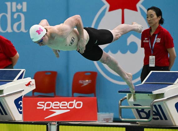 July 5, 2026, Montreal, Pq, Canada: Lorne Wigginton dives at the start of the men s 200m freestyle final at the Canadian Swimming Trials in Montreal, on Sunday, July 5, 2026. Canada News - July 5, 2026  - ZUMAc35_ 20260705_zaf_c35_038 Copyright: xGrahamxHughesx