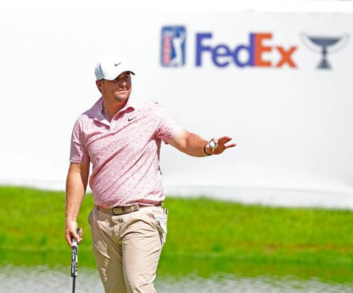 SILVIS, IL - JULY 05: PGA, Golf Herren golfer Chris Gotterup reacts after making his par putt on the 18th hole during the final round of the John Deere Classic on July 5, 2026, at TPC Deere Run in Silvis, Illinois. (Photo by Brian Spurlock Icon Sportswire) GOLF: JUL 05 PGA John Deere Classic EDITORIAL USE ONLY Icon26070544