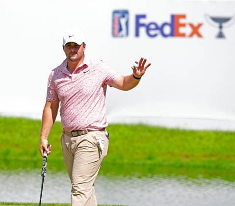 SILVIS, IL - JULY 05: PGA, Golf Herren golfer Chris Gotterup reacts after making his par putt on the 18th hole during the final round of the John Deere Classic on July 5, 2026, at TPC Deere Run in Silvis, Illinois. (Photo by Brian Spurlock Icon Sportswire) GOLF: JUL 05 PGA John Deere Classic EDITORIAL USE ONLY Icon26070546