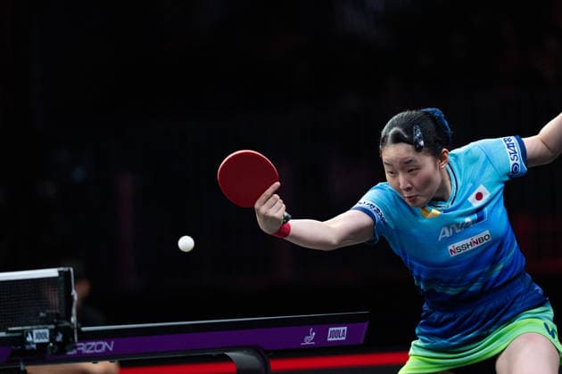 LOS ANGELES, CALIFORNIA - JULY 05: Miwa Harimoto of Japan competes in the Women s Singles Semifinal match against Kuai Man of China on day 10 of United States Smash 2026 at Ontario Convention Center on July 5, 2026 in Los Angeles, California.  Copyright: xVCGx 111652538230