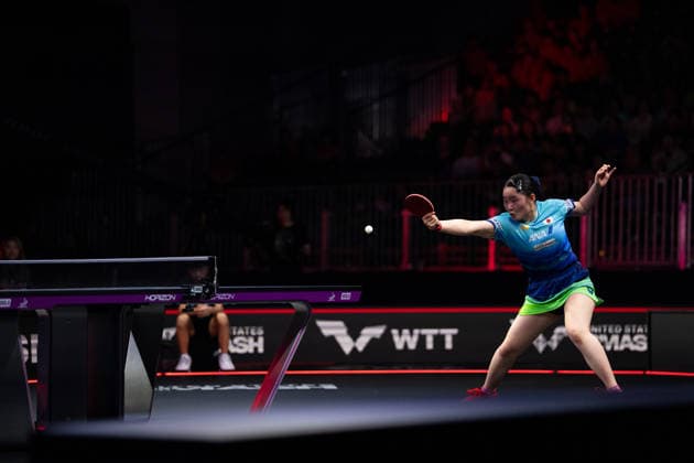 LOS ANGELES, CALIFORNIA - JULY 05: Miwa Harimoto of Japan competes in the Women s Singles Semifinal match against Kuai Man of China on day 10 of United States Smash 2026 at Ontario Convention Center on July 5, 2026 in Los Angeles, California.  Copyright: xVCGx 111652538232