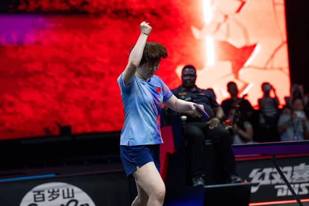 LOS ANGELES, CALIFORNIA - JULY 05: Kuai Man of China reacts in the Women s Singles Semifinal match against Miwa Harimoto of Japan on day 10 of United States Smash 2026 at Ontario Convention Center on July 5, 2026 in Los Angeles, California.  Copyright: xVCGx 111652538236