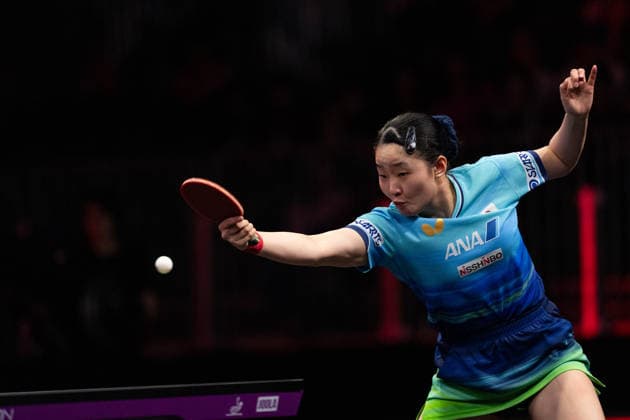 LOS ANGELES, CALIFORNIA - JULY 05: Miwa Harimoto of Japan competes in the Women s Singles Semifinal match against Kuai Man of China on day 10 of United States Smash 2026 at Ontario Convention Center on July 5, 2026 in Los Angeles, California.  Copyright: xVCGx 111652538239