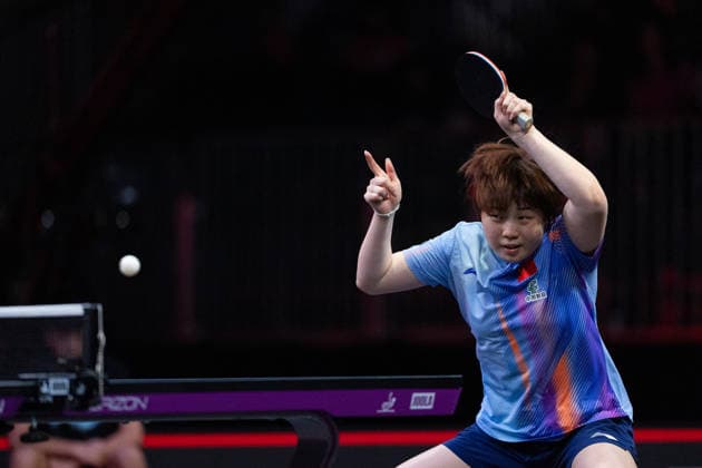 LOS ANGELES, CALIFORNIA - JULY 05: Kuai Man of China competes in the Women s Singles Semifinal match against Miwa Harimoto of Japan on day 10 of United States Smash 2026 at Ontario Convention Center on July 5, 2026 in Los Angeles, California.  Copyright: xVCGx 111652538241