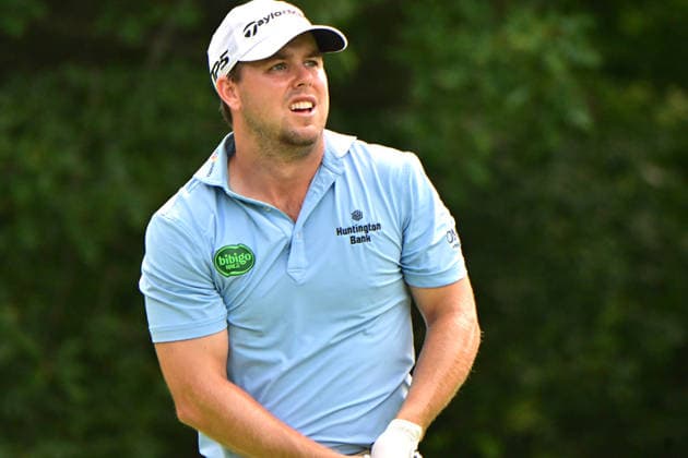 SILVIS, IL - JULY 05: Golfer Pierceson Coody reacts after hitting his shot on the 2 tee during the final round of the John Deere Classic on July 05, 2026, at TPC Deere Run in Silvis, Illinois. (Photo by Keith Gillett Icon Sportswire) GOLF: JUL 05 PGA, Golf Herren John Deere Classic EDITORIAL USE ONLY Icon26070504