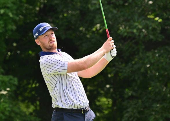 SILVIS, IL - JULY 05:Golfer Pontus Nyholm hits his shot not he 2 tee during the final round of the John Deere Classic on July 05, 2026, at TPC Deere Run in Silvis, Illinois. (Photo by Keith Gillett Icon Sportswire) GOLF: JUL 05 PGA, Golf Herren John Deere Classic EDITORIAL USE ONLY Icon26070512