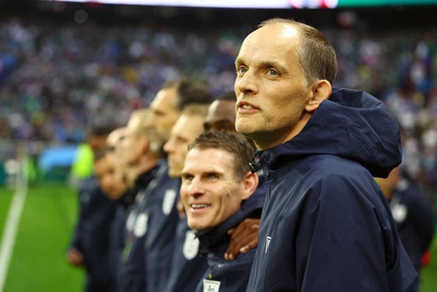 England s head coach Thomas Tuchel stands on the sideline before the start of a Round of 16 FIFA World Cup, WM, Weltmeisterschaft, Fussball match against Mexico at Mexico City Stadium in Mexico City, Mexico, on Sunday, July 5, 2026.  MEX20260705806 CHRISTIANxBRUNSKILL