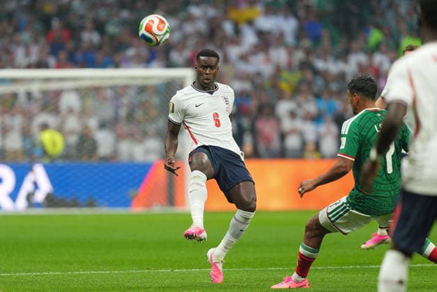 Mexico v England - FIFA World Cup, WM, Weltmeisterschaft, Fussball 2026 - Round of 16 MEXICO CITY, MEXICO - JULY 05: Marc Guehi (6) of England in action during the FIFA World Cup 2026 Round of 16 match between Mexico and England at Mexico Stadium (Estadio Azteca) in Mexico City, Mexico on July 05, 2026. Juancho Torres Anadolu Mexico City Mexico. Editorial use only. Please get in touch for any other usage.  Copyright: x2026xAnadoluxJuanchoxTorresx