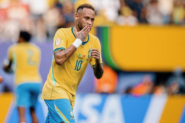 Brazil vs. Norway NOVA JERSEY, NJ - 05.07.2026: BRAZIL VS. NORWAY - Neymar Junior of Brazil celebrates after scoring a goal during the match between Brazil and Norway, valid for the round of 16 of the 2026 World Cup, held at MetLife Stadium in New Jersey, United States. (Photo: Marcelo Machado de Melo Fotoarena) x2980356x  MarceloxMachadoxdexMelo