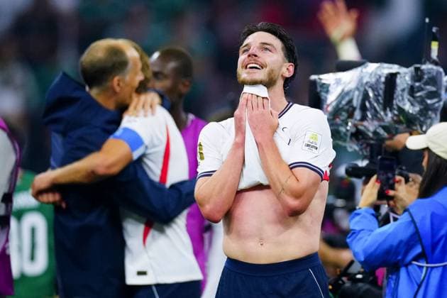 Declan Rice of England celebrates at full time Mexico v England, 2026 FIFA World Cup, WM, Weltmeisterschaft, Fussball Round of 16, Football, Azteca Stadium, Mexico City, Mexico - 05 Jul 2026Mexico City Azteca Stadium Mexico  Copyright: xJavierxGarcia Shutterstockx 16975483ef