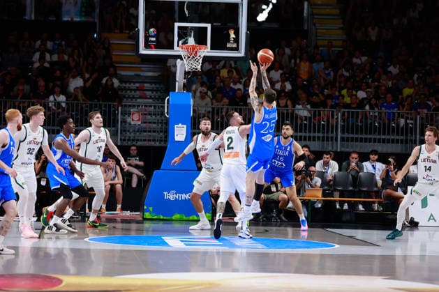 IPA86424131 - 25 Tommaso Baldasso (born 1998, 192, Guard, Bertram Tortona) 2027 FIBA Basketball World Cup European Qualifiers: Italy vs. Lithuania, Bologna, July 5, 2026, during the 2027 FIBA World Cup European Qualifiers - Italy vs. Lithuania, FIBA World Cup in Bologna, Italy, July 5, 2026  Copyright: xValentinoxOrsini IPAxSportx xx 86424131