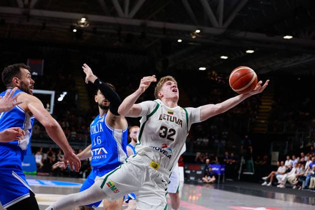 IPA86424145 - 32 Kasparas Jakucionis (2006, 198, Point Guard, Miami Heat – NBA, Basketball Herren, USA FIBA Basketball World Cup 2027 European Qualifiers: Italy vs. Lithuania, Bologna, July 5, 2026, during the FIBA World Cup 2027 European Qualifiers - Italy vs. Lithuania, FIBA World Cup in Bologna, Italy, July 5, 2026  Copyright: xValentinoxOrsini IPAxSportx xx 86424145
