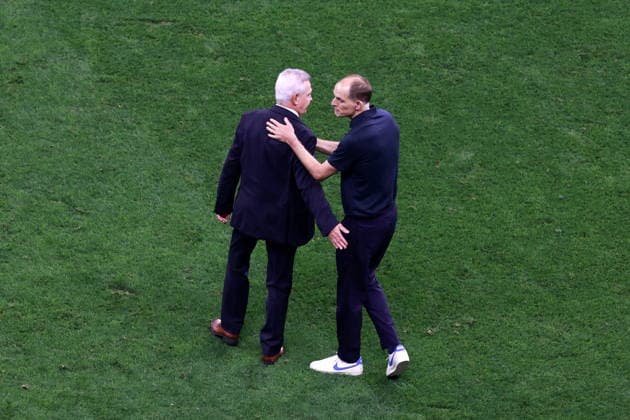 FIFA World Cup, WM, Weltmeisterschaft, Fussball 2026 - Round of 16 - Mexico vs. England Mexico and England head coaches Javier Aguirre (L) and Thomas Tuchel greet each other at the end of the FIFA World Cup 2026 Round of 16 soccer match between Mexico and England, in Mexico City, Mexico, 05 July 2026. Mexico City Mexico  Copyright: xMARIOxGUZMANx