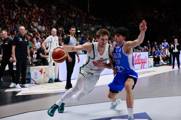 IPA86424178 - 14 Matas Buzelis (2004, 208, Forward, Chicago Bulls – NBA, Basketball Herren, USA FIBA Basketball World Cup 2027 European Qualifiers: Italy vs. Lithuania, Bologna, July 5, 2026 19 Gabriele Procida (2002, 200, Forward, Real Madrid – Spain) FIBA Basketball World Cup 2027 European Qualifiers Italy vs. Lithuania, Bologna, July 5, 2026, during the FIBA World Cup 2027 European Qualifiers - Italy vs. Lithuania, FIBA World Cup in Bologna, Italy, July 5, 2026  Copyright: xValentinoxOrsini IPAxSportx xx 86424178