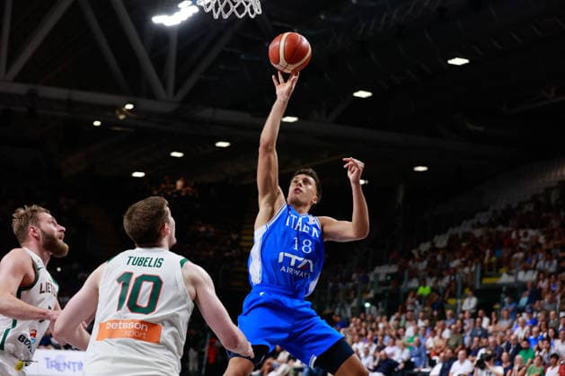 IPA86424537 - 18 Matteo Spagnolo (born 2003, 193, Guard, Baskonia – Spain) FIBA Basketball World Cup 2027 European Qualifiers: Italy vs. Lithuania, Bologna, July 5, 2026, during the FIBA World Cup 2027 European Qualifiers - Italy vs. Lithuania, FIBA World Cup in Bologna, Italy, July 5, 2026  Copyright: xValentinoxOrsini IPAxSportx xx 86424537