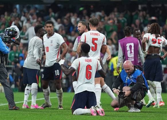 Mexico v England - FIFA World Cup, WM, Weltmeisterschaft, Fussball 2026 - Round of 16 MEXICO CITY, MEXICO - JULY 05: Marc Guehi of England celebrate the victory after the FIFA World Cup 2026 Round of 16 match between Mexico and England at Mexico Stadium (Estadio Azteca) in Mexico City, Mexico on July 05, 2026. Juancho Torres Anadolu Mexico City Mexico. Editorial use only. Please get in touch for any other usage.  Copyright: x2026xAnadoluxJuanchoxTorresx