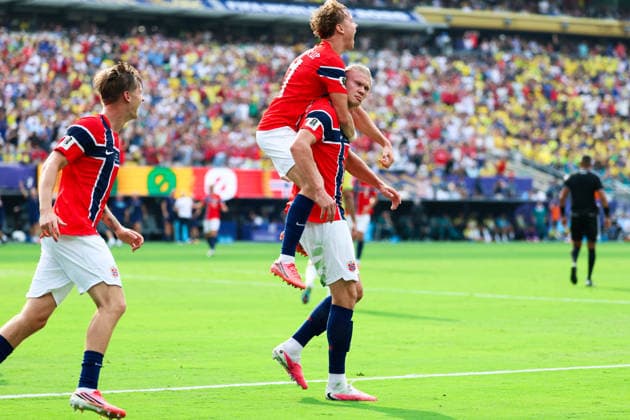 July 5, 2026, East Rutherford, Nj, United States: Erling Haaland player of Norway celebrates his goal during the Round of 16 match between Brazil and Norway at the FIFA World Cup, WM, Weltmeisterschaft, Fussball at New York New Jersey Stadium, in East Rutherford, United States, on Sunday, July 05, 2026. FIFA World Cup 2026 - Round Of 16 - Brazil V Norway  - ZUMAv122 20260705_aap_v122_007 Copyright: xWilliamxVolcovx