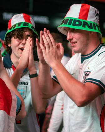 06 07 2026. London, United Kingdom. England Fans Box Park Wembley. Enland fans watch England v Mexico in the small hours on the big screen at Boxpark Wembley.  xMartynxWheatleyx xixImagesx IIM-26886-0004