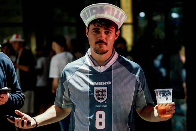 06 07 2026. London, United Kingdom. England Fans Box Park Wembley. Enland fans watch England v Mexico in the small hours on the big screen at Boxpark Wembley.  xMartynxWheatleyx xixImagesx IIM-26886-0009