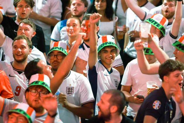 06 07 2026. London, United Kingdom. England Fans Box Park Wembley. Enland fans watch England v Mexico in the small hours on the big screen at Boxpark Wembley.  xMartynxWheatleyx xixImagesx IIM-26886-0011