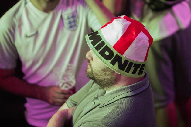 06 07 2026. London, United Kingdom. England Fans Box Park Wembley. Enland fans watch England v Mexico in the small hours on the big screen at Boxpark Wembley.  xMartynxWheatleyx xixImagesx IIM-26886-0015