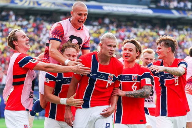 July 5, 2026, East Rutherford, Nj, United States: Erling Haaland player of Norway celebrates his second goal during the Round of 16 match between Brazil and Norway at the FIFA World Cup, WM, Weltmeisterschaft, Fussball at New York New Jersey Stadium, in East Rutherford, United States, on Sunday, July 05, 2026. FIFA World Cup 2026 - Round Of 16 - Brazil V Norway  - ZUMAv122 20260705_aap_v122_276 Copyright: xWilliamxVolcovx