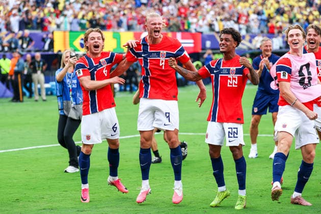 July 5, 2026, East Rutherford, Nj, United States: Erling Haaland player of Norway celebrates qualifying for the quarterfinals after defeating Brazil 2-1 to the Round of 16 match at the FIFA World Cup, WM, Weltmeisterschaft, Fussball at New York New Jersey Stadium, in East Rutherford, United States, on Sunday, July 05, 2026. FIFA World Cup 2026 - Round Of 16 - Brazil V Norway  - ZUMAv122 20260705_aap_v122_279 Copyright: xWilliamxVolcovx