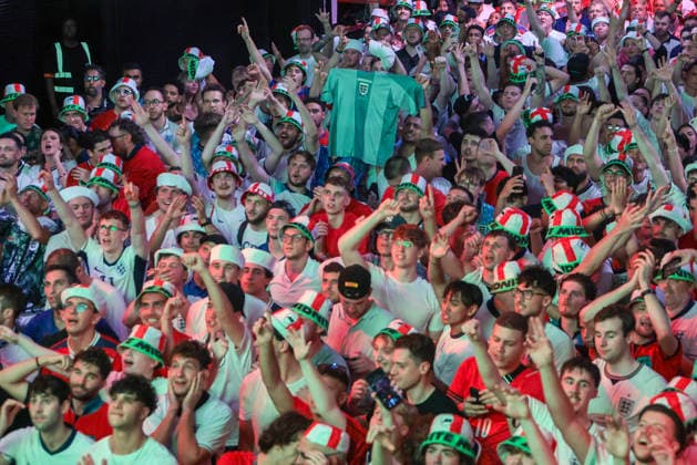 06 07 2026. London, United Kingdom. England Fans Box Park Wembley. Enland fans watch England v Mexico in the small hours on the big screen at Boxpark Wembley.  xMartynxWheatleyx xixImagesx IIM-26886-0038