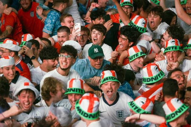 06 07 2026. London, United Kingdom. England Fans Box Park Wembley. Enland fans watch England v Mexico in the small hours on the big screen at Boxpark Wembley.  xMartynxWheatleyx xixImagesx IIM-26886-0041