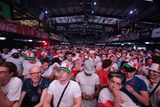 06 07 2026. London, United Kingdom. England Fans Box Park Wembley. Enland fans watch England v Mexico in the small hours on the big screen at Boxpark Wembley.  xMartynxWheatleyx xixImagesx IIM-26886-0055