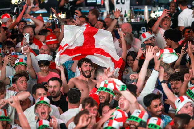 06 07 2026. London, United Kingdom. England Fans Box Park Wembley. Enland fans watch England v Mexico in the small hours on the big screen at Boxpark Wembley.  xMartynxWheatleyx xixImagesx IIM-26886-0066