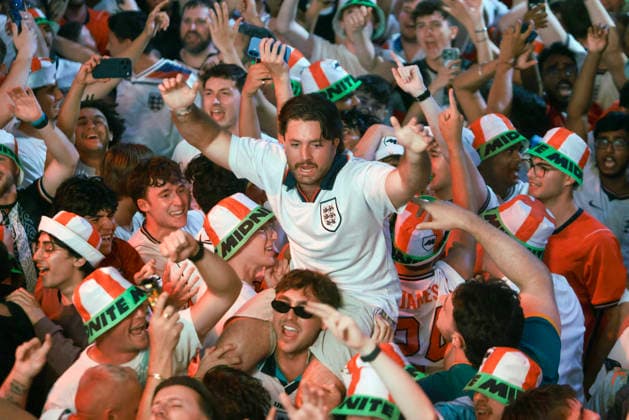 06 07 2026. London, United Kingdom. England Fans Box Park Wembley. Enland fans watch England v Mexico in the small hours on the big screen at Boxpark Wembley.  xMartynxWheatleyx xixImagesx IIM-26886-0070