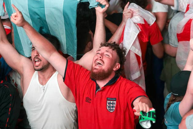 06 07 2026. London, United Kingdom. England Fans Box Park Wembley. Enland fans watch England v Mexico in the small hours on the big screen at Boxpark Wembley.  xMartynxWheatleyx xixImagesx IIM-26886-0072