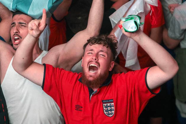 06 07 2026. London, United Kingdom. England Fans Box Park Wembley. Enland fans watch England v Mexico in the small hours on the big screen at Boxpark Wembley.  xMartynxWheatleyx xixImagesx IIM-26886-0073
