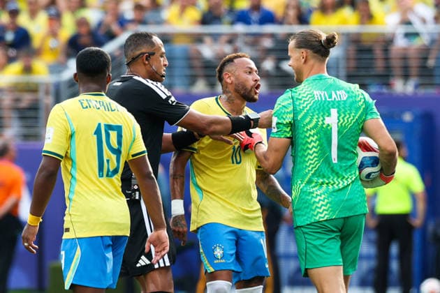 July 5, 2026, USA: Neymar Jr. player of Brazil shouts at Orjan Nyland Goalkeeper of Norway during the Round of 16 match between Brazil and Norway at the FIFA World Cup, WM, Weltmeisterschaft, Fussball at New York New Jersey Stadium, in East Rutherford, United States, on Sunday, July 05, 2026. FIFA World Cup 2026 - Round Of 16 - Brazil V Norway  - ZUMAc233 0860842110st Copyright: xVanessaxCarvalhox