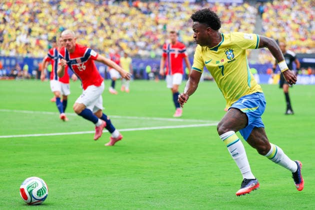 July 5, 2026, East Rutherford, Nj, United States: Vinicius Jr. player of Brazil during the Round of 16 match between Brazil and Norway at the FIFA World Cup, WM, Weltmeisterschaft, Fussball at New York New Jersey Stadium, in East Rutherford, United States, on Sunday, July 05, 2026. East Rutherford United States - ZUMAv122 20260705_aap_v122_095 Copyright: xWilliamxVolcovx