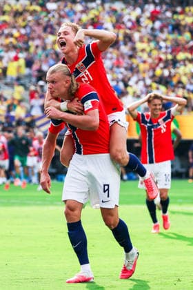 July 5, 2026, East Rutherford, Nj, United States: Erling Haaland player of Norway celebrates his second goal during the Round of 16 match between Brazil and Norway at the FIFA World Cup, WM, Weltmeisterschaft, Fussball at New York New Jersey Stadium, in East Rutherford, United States, on Sunday, July 05, 2026. East Rutherford United States - ZUMAv122 20260705_aap_v122_103 Copyright: xWilliamxVolcovx