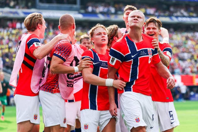 July 5, 2026, East Rutherford, Nj, United States: Erling Haaland player of Norway celebrates his second goal during the Round of 16 match between Brazil and Norway at the FIFA World Cup, WM, Weltmeisterschaft, Fussball at New York New Jersey Stadium, in East Rutherford, United States, on Sunday, July 05, 2026. East Rutherford United States - ZUMAv122 20260705_aap_v122_181 Copyright: xWilliamxVolcovx